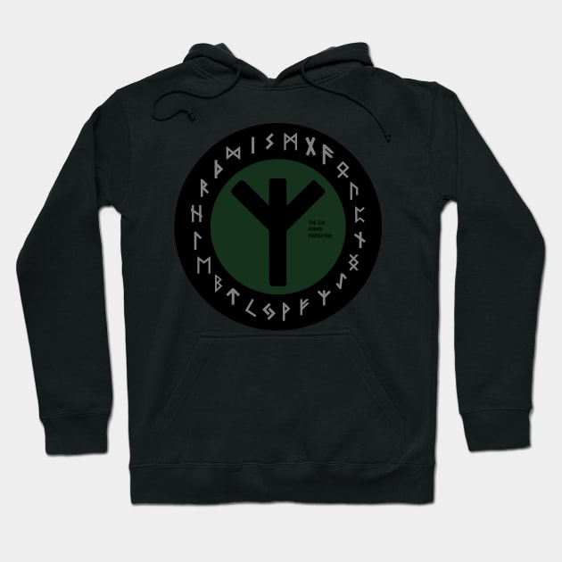 Green Elhaz Futhark Rune Symbol Hoodie by DepicSpirit